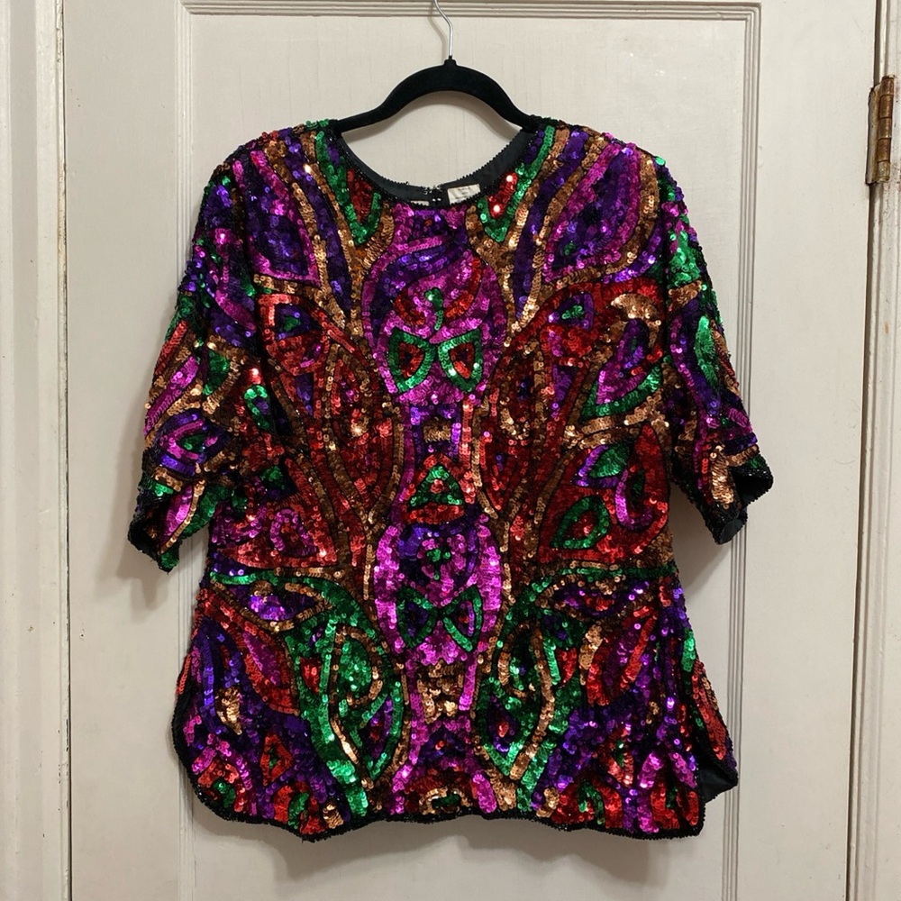 Vintage 80s Vibrant Sequin Women's Blouse